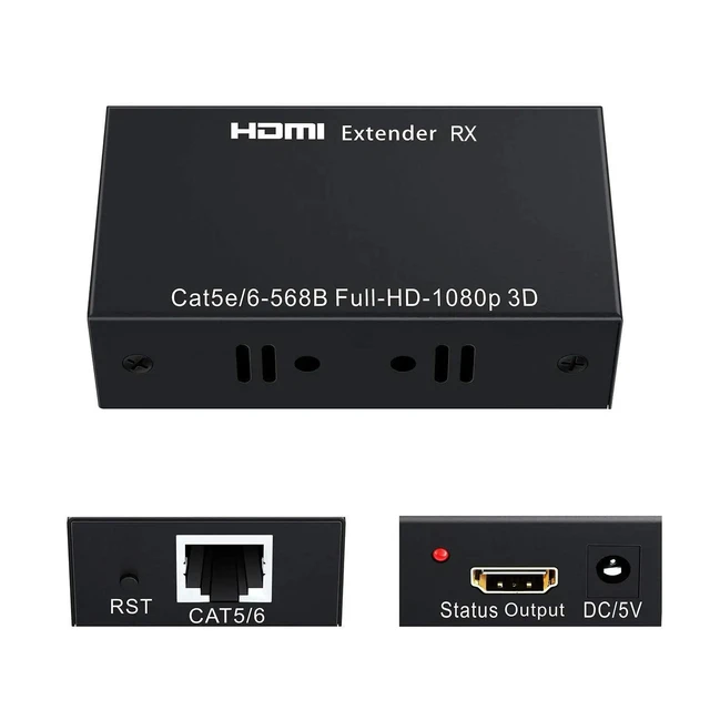 Alt view image 12 of 12 - 1080P HDMI Extender 60M HDMI to RJ45 Network Cable Extender Converter Repeater Over Cat 5e/6 up to 60m for PC HDTV HDPC PS4 STB(US Plug)