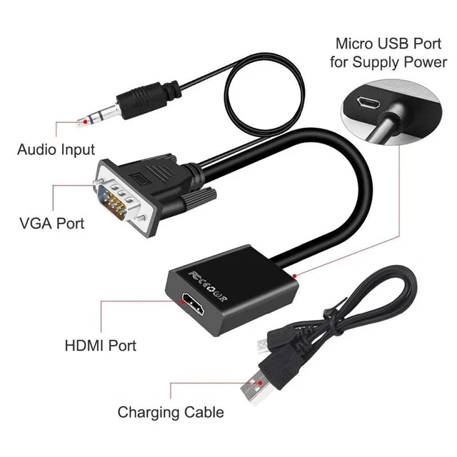 Alt view image 8 of 12 - VGA Male to HDMI Female Adapter 1080P Full HD VGA to HDMI cable Converter with Audio for PC Laptop Game Player TV Projector