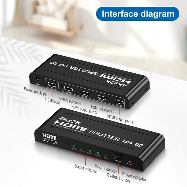 Alt view image 10 of 12 - 4K HDMI Splitter 1 in 4 out 4K 2K 1080P HDMI Video Distributor Splitter 1x4 Video Switch Amplifier for TV PC Laptop Projector(USB Power cable)