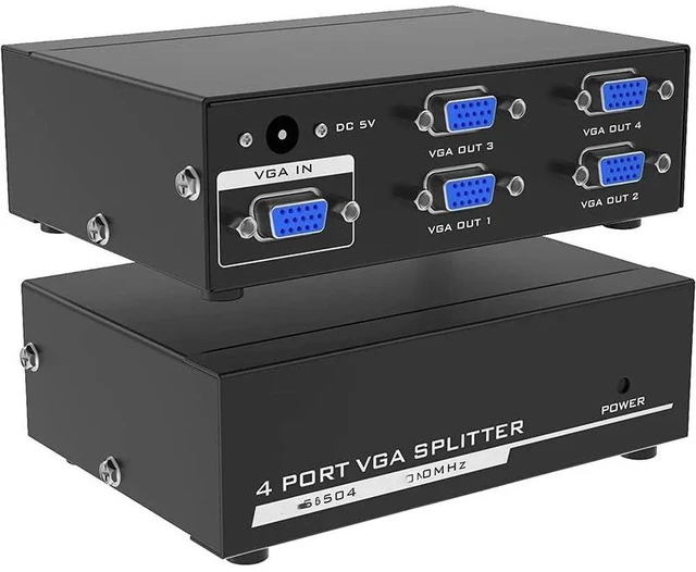 Alt view image 10 of 12 - 4 Port VGA Splitter 1 In 4 Out 1080P VGA Distributor Splitter 1x4 Video Screen Duplication Converter Support 200MHz Bandwidth(US Plug)