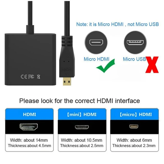 Alt view image 9 of 12 - Micro HDMI Input to VGA Output Connector Micro HDMI to VGA Cable Adapter 1080P for Camera Laptop PC HDTV PS4 Projector TV