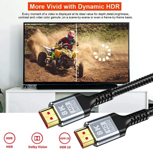 Alt view image 10 of 12 - 8K HDMI Cable High Speed Ultra Digital Braided HDMI 2.1 cable 8K@60Hz 4K@120Hz 48Gbps HDR for Laptop PS4 TV Projectors Monitor(0.5M)