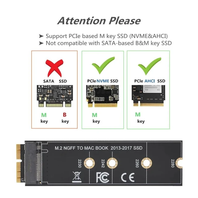 Alt view image 10 of 12 - M.2 NVME SSD Convert Adapter Card for MacBook Air Pro Retina 2013-2017 NVME/AHCI SSD Upgraded Kit For A1465 A1466 A1398 A1502 M2