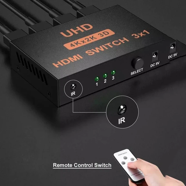 Alt view image 11 of 12 - HDMI Switch 5 in 1 out with IR Remote Control 4Kx2K 5 Port HDMI Switcher Selector Box for Xbox PS4 DVD PC Laptop to Monitor HDTV