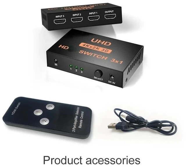 Alt view image 12 of 12 - HDMI Switch 5 in 1 out with IR Remote Control 4Kx2K 5 Port HDMI Switcher Selector Box for Xbox PS4 DVD PC Laptop to Monitor HDTV