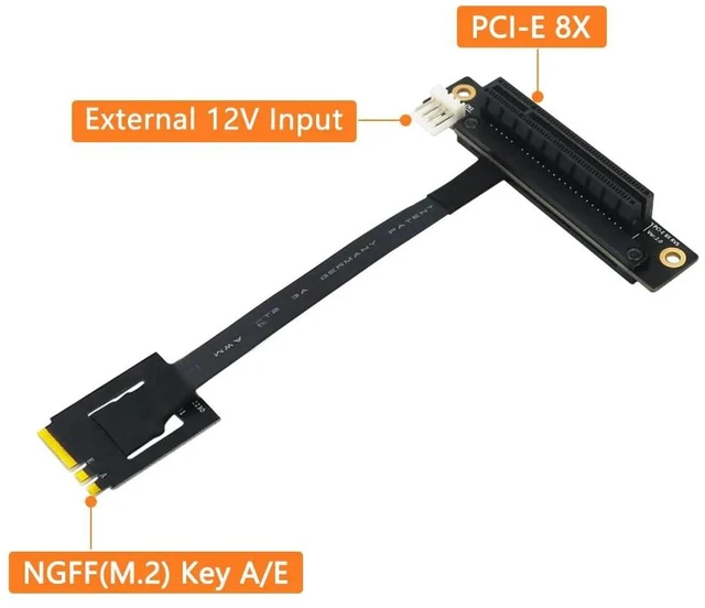 Alt view image 10 of 12 - Add On Card 270 Degree M.2 NGFF Dual Key A-E To PCI-E 8X Adapter Cable 4P FDD Power Connector M.2 Key AE to PCI Express X8 Riser