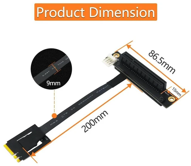 Alt view image 12 of 12 - Add On Card 270 Degree M.2 NGFF Dual Key A-E To PCI-E 8X Adapter Cable 4P FDD Power Connector M.2 Key AE to PCI Express X8 Riser