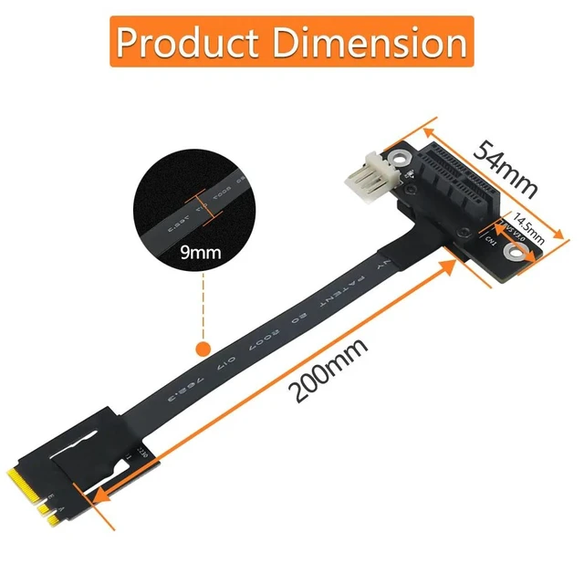 Alt view image 11 of 12 - 270 Degree M.2 NGFF Dual Key A-E To PCI-E 1X Adapter Convert Cable with 4Pin FDD Power Connector Riser for PCI-E Tester Extender