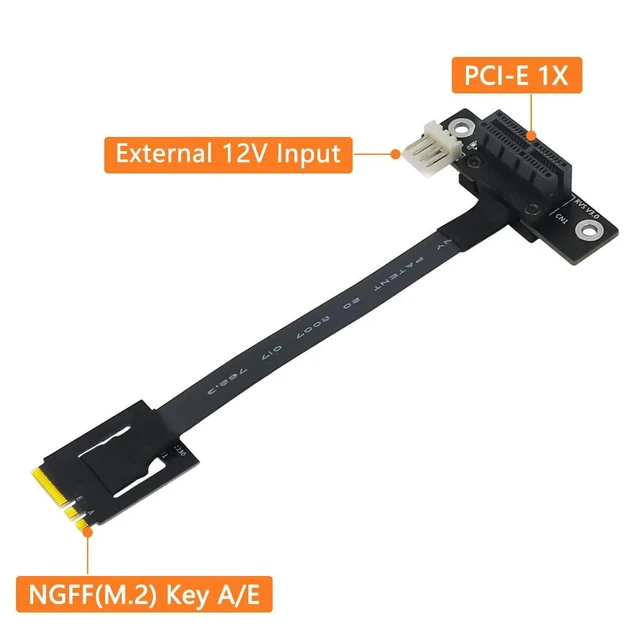 Alt view image 9 of 12 - 270 Degree M.2 NGFF Dual Key A-E To PCI-E 1X Adapter Convert Cable with 4Pin FDD Power Connector Riser for PCI-E Tester Extender