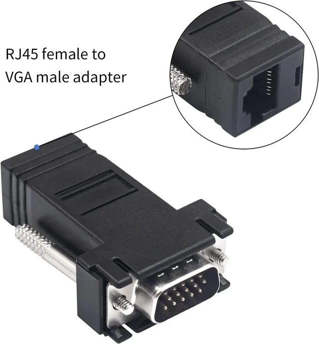 Alt view image 11 of 12 - VGA Extender over Ethernet Cat5e/6 cable 20M VGA to Rj45 Adapter HD VGA 15 Pin Male to LAN RJ45 Female Network Cable Extender(1 pair Female)