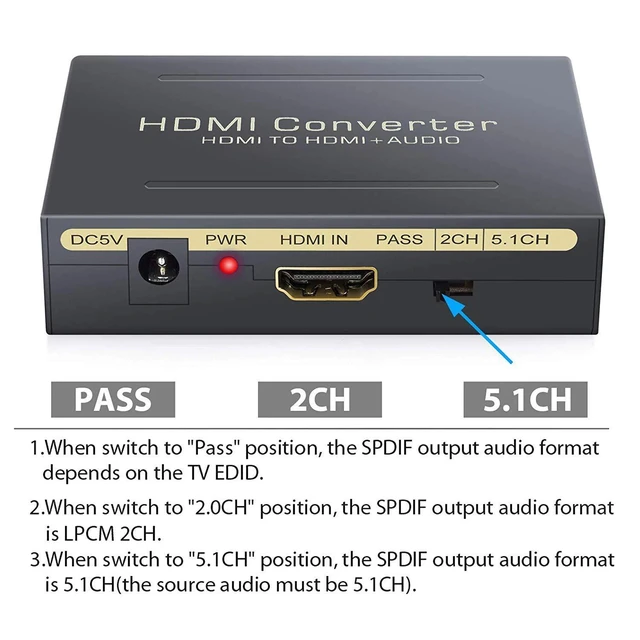 Alt view image 11 of 13 - 1080P HDMI Audio Extractor Converter HDMI to HDMI and Optical TOSLINK SPDIF + 3.5mm Stereo Audio Extractor For PC PS4 TV Box DVD