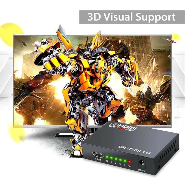Alt view image 10 of 12 - 1x4 HDMI Splitter 1080P HDMI Video Splitter 1 in 4 out HDMI Distributor Amplifier HDMI switcher For PS3/4 HDTV PC Xbox Projector(US Plug)