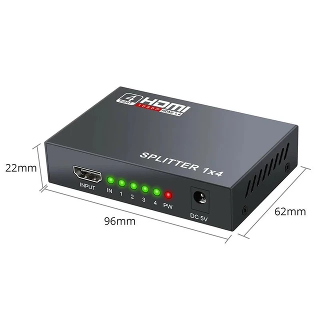 Alt view image 12 of 12 - 1x4 HDMI Splitter 1080P HDMI Video Splitter 1 in 4 out HDMI Distributor Amplifier HDMI switcher For PS3/4 HDTV PC Xbox Projector(US Plug)