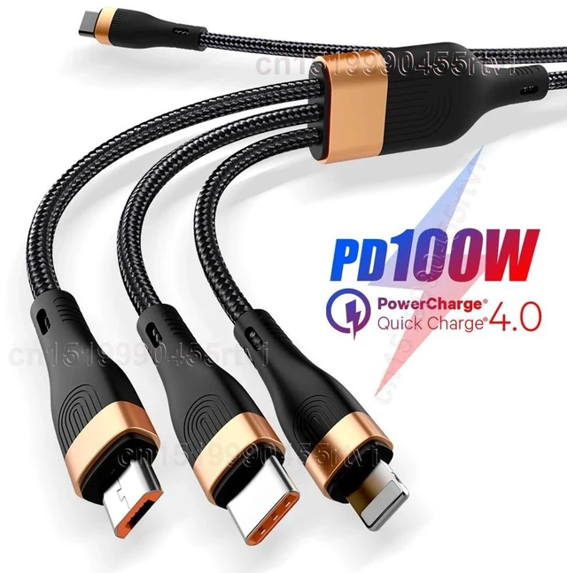 Alt view image 7 of 12 - 3 in 1 PD USB C Cable for iPhone 14 13 12 3in1 100W QC4.0 3.0 Fast Charging Micro USB Type C Cable for Macbook Samsung Xiaomi 1.5M (Gold 3in1)