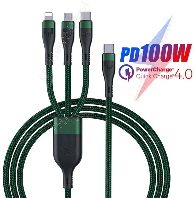Alt view image 8 of 12 - 3 in 1 PD USB C Cable for iPhone 14 13 12 3in1 100W QC4.0 3.0 Fast Charging Micro USB Type C Cable for Macbook Samsung Xiaomi 1.5M (Gold 3in1)