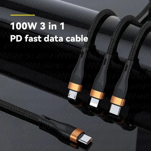 Alt view image 9 of 12 - 3 in 1 PD USB C Cable for iPhone 14 13 12 3in1 100W QC4.0 3.0 Fast Charging Micro USB Type C Cable for Macbook Samsung Xiaomi 1.5M (Gold 3in1)
