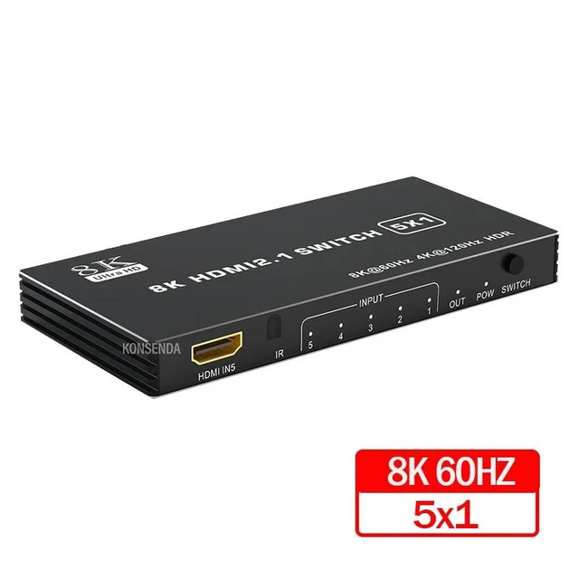 Alt view image 7 of 12 - 8K HDMI Switch 3x1 4x1 5x1 4K 120Hz HDMI 2.1 Switch 5 in 1 out Selector Box Support 48Gbps HDR10 HDCP2.3 for PC Xbox PS5 Monitor(8K 5X1)