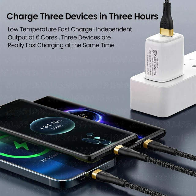 Alt view image 8 of 12 - 3 in 1 USB Cable 6A 100W Fast Charge for Huawei/Honor 3in1 2in1 Micro USB Type C Cable Charging Cable Cord For iPhone Samsung 1.2M(black)
