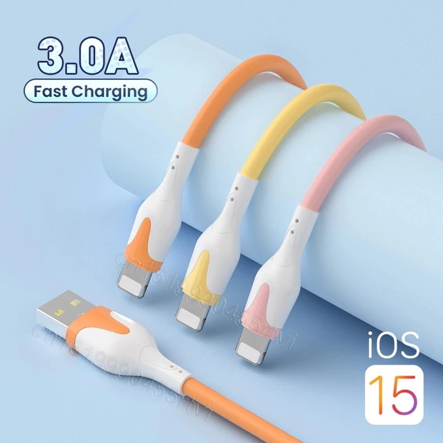 Alt view image 7 of 12 - Soft Silicone USB Cable For iPhone 14 13 12 11 Pro Max XR XS 8 7 3A Fast Charging Mobile Phones Charger Cable Data Cord Wire 1m (Orange For iPhone)