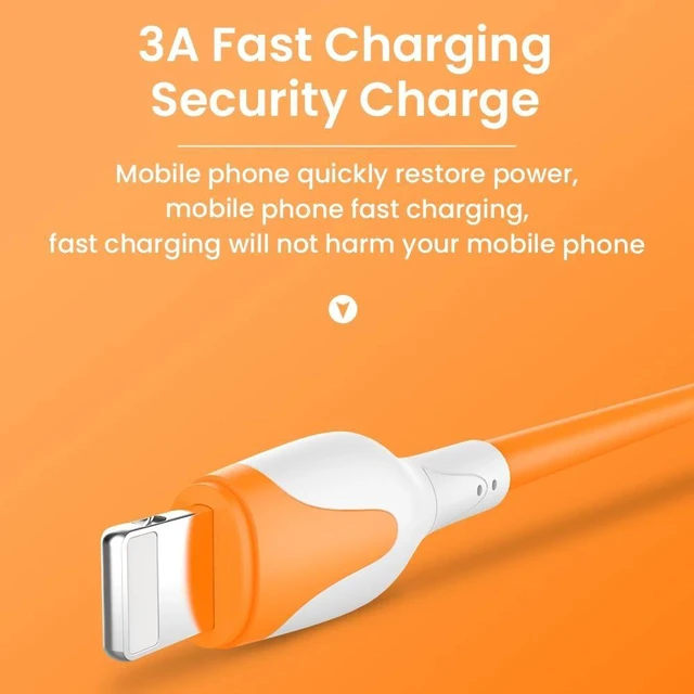 Alt view image 10 of 12 - Soft Silicone USB Cable For iPhone 14 13 12 11 Pro Max XR XS 8 7 3A Fast Charging Mobile Phones Charger Cable Data Cord Wire 1m (Orange For iPhone)