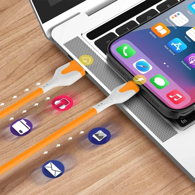 Alt view image 9 of 12 - Soft Silicone USB Cable For iPhone 14 13 12 11 Pro Max XR XS 8 7 3A Fast Charging Mobile Phones Charger Cable Data Cord Wire 1m (Orange For iPhone)