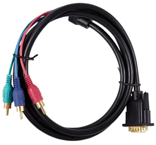 Alt view image 2 of 2 - 1.5M 4.9Ft VGA 15 Pin Male to 3 RCA RGB Male Video Cable Adapter Black