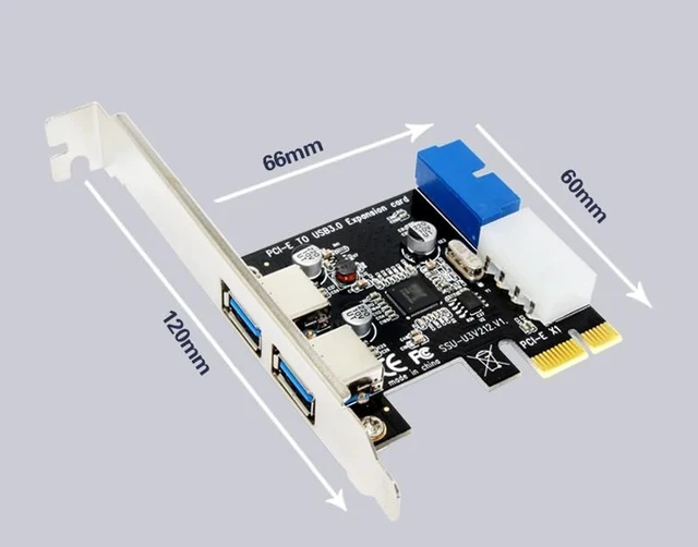 Alt view image 12 of 12 - External 2Port USB3.0 + Internal 19pin Header PCIe Card 4pin IDE Power Connector