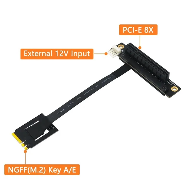 Alt view image 9 of 12 - PCIE Riser 270 degree M.2 NGFF Dual Key A-E To PCI-E 8X Adapter Cable Converter 4P FDD Power Connector for PCI-E Tester Extender