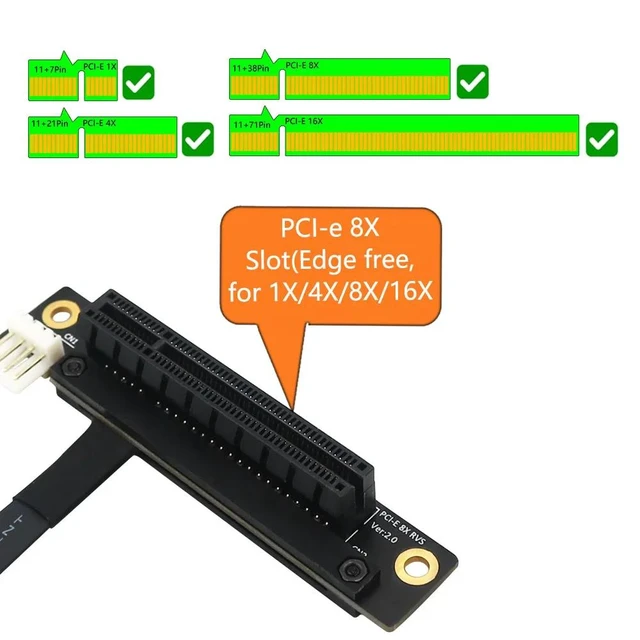 Alt view image 10 of 12 - PCIE Riser 270 degree M.2 NGFF Dual Key A-E To PCI-E 8X Adapter Cable Converter 4P FDD Power Connector for PCI-E Tester Extender