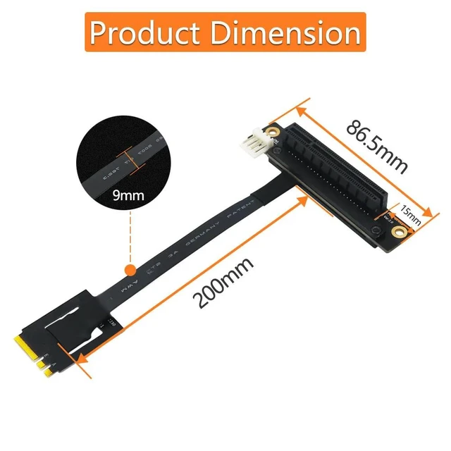Alt view image 11 of 12 - PCIE Riser 270 degree M.2 NGFF Dual Key A-E To PCI-E 8X Adapter Cable Converter 4P FDD Power Connector for PCI-E Tester Extender