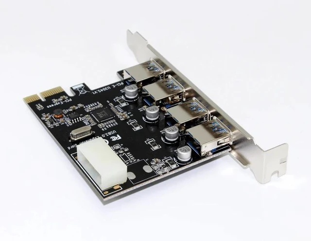 Alt view image 9 of 12 - 4 Port 5Gbps Superspeed USB3.0 PCI-E PCI Express Card Adapter 4Pin IDE Connector