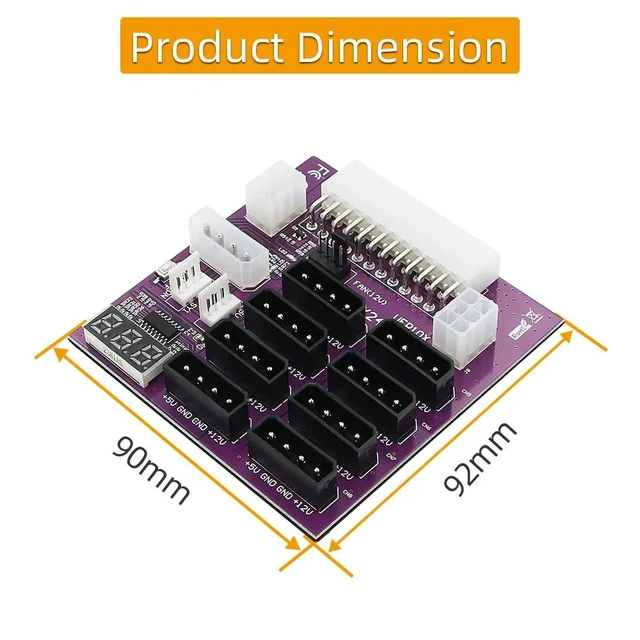 Alt view image 9 of 13 - Breakout Board 4Pin and 6Pin Power Connector LED Display 12V Power Module for CHIA Mining for GPU Graphics Card Miner Mining