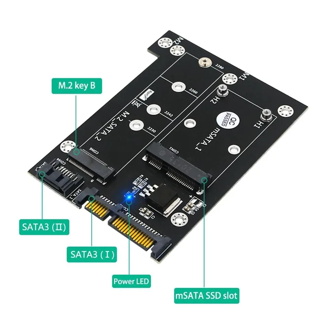 Alt view image 9 of 12 - Riser 2 in 1 mSATA / M2 NGFF SSD to Dual SATA 3.0 Converter M.2 SATA Adapter mSATA to SATA Expansion Card Board for Miner Mining