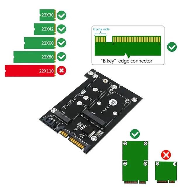 Alt view image 11 of 12 - Riser 2 in 1 mSATA / M2 NGFF SSD to Dual SATA 3.0 Converter M.2 SATA Adapter mSATA to SATA Expansion Card Board for Miner Mining