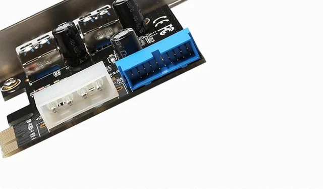 Alt view image 7 of 8 - USB 3.0 PCI-E Expansion Card Adapter External 2 Port USB3.0 Hub Internal 19pin Header PCI-E Card 4pin IDE Power
