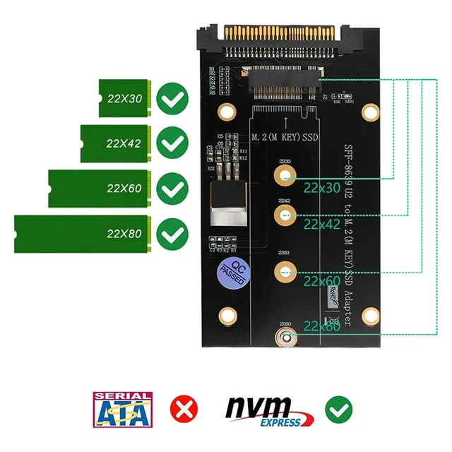 Alt view image 10 of 12 - Add On Cards U.2 SFF-8639 to M2 SSD Adapter U.2 to M.2 NVME SSD M Key Expansion Card Board for 2230 2242 2260 2280 M2 SSD