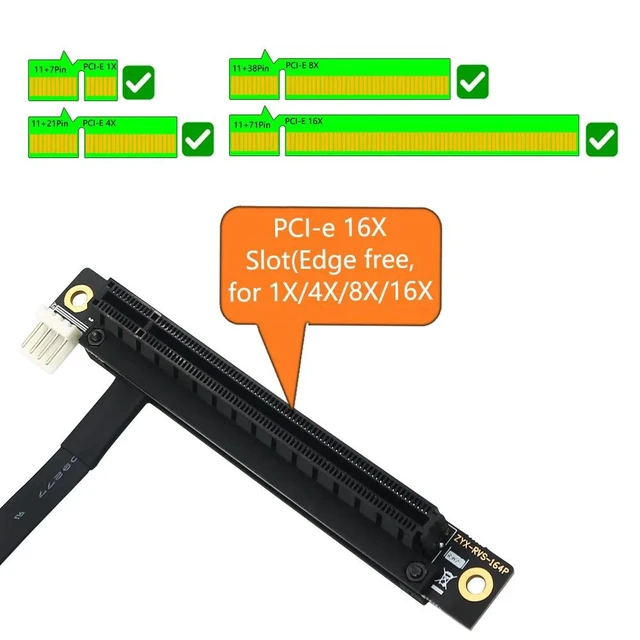 Alt view image 10 of 12 - PCI-E Riser Converter 270 Degree Mini PCIe To PCI-E 16X Adapter Cable Riser w/ 4pin FDD Power Connector for PCIE Tester Extender