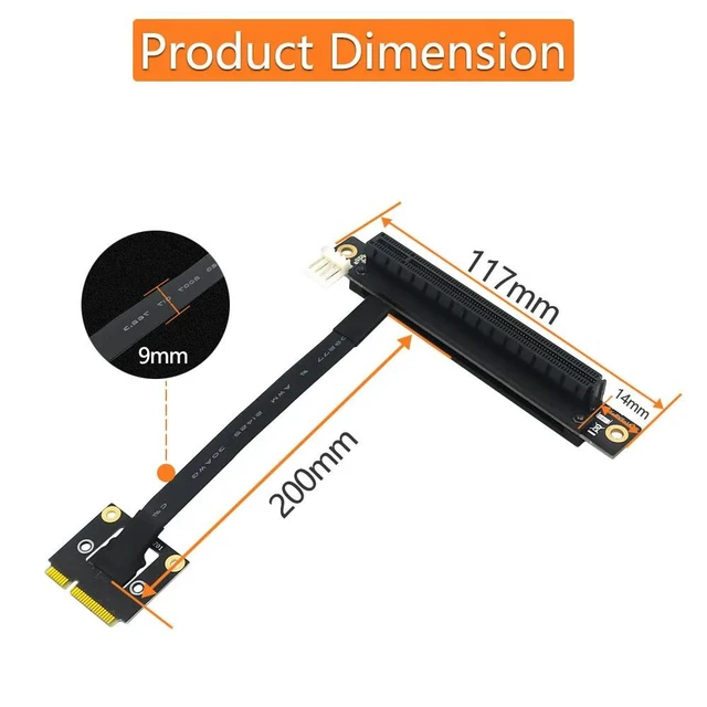 Alt view image 11 of 12 - PCI-E Riser Converter 270 Degree Mini PCIe To PCI-E 16X Adapter Cable Riser w/ 4pin FDD Power Connector for PCIE Tester Extender
