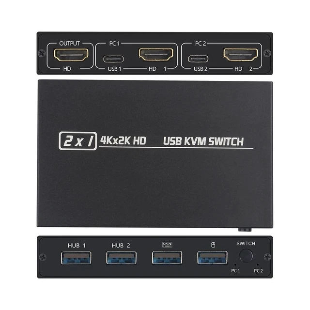 Alt view image 8 of 12 - USB KVM Switch USB 2.0 Switcher HDMI-compatible KVM Switch 2 In 1 Out 4K for 2 PC Sharing Keyboard and Mouse EDID / HDCP Printe