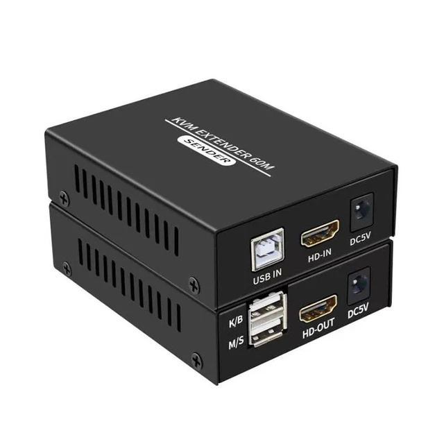 Alt view image 7 of 12 - KVM Extender 60M 1080P HDMI-compatible Over cat5e/6 Ethernet RJ45 LAN Cable USB-A Keyboard Mouse KVM Video Extend TX RX Adapter(With UK Plug)