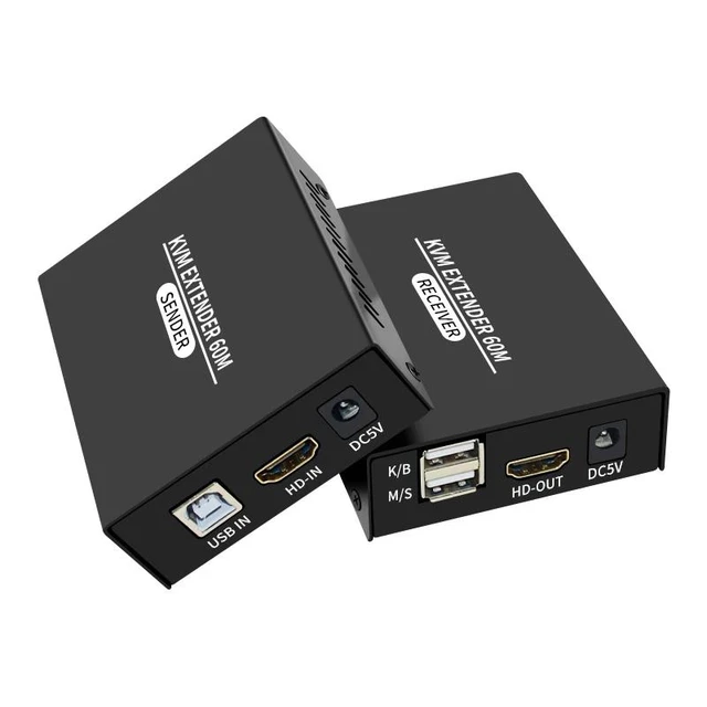 Alt view image 11 of 12 - KVM Extender 60M 1080P HDMI-compatible Over cat5e/6 Ethernet RJ45 LAN Cable USB-A Keyboard Mouse KVM Video Extend TX RX Adapter(With UK Plug)