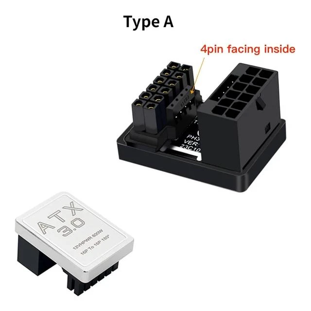 Alt view image 6 of 10 - PCIe5.0 Graphics Card ATX3.0 Power Adapter 12VHPWR 12+4 16Pin 600W Power Supply Adapter Male To Female 180 Degree Turn Connector(Sliver TYPE A)