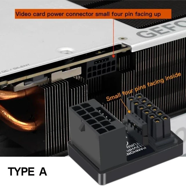 Alt view image 8 of 10 - PCIe5.0 Graphics Card ATX3.0 Power Adapter 12VHPWR 12+4 16Pin 600W Power Supply Adapter Male To Female 180 Degree Turn Connector(Sliver TYPE A)