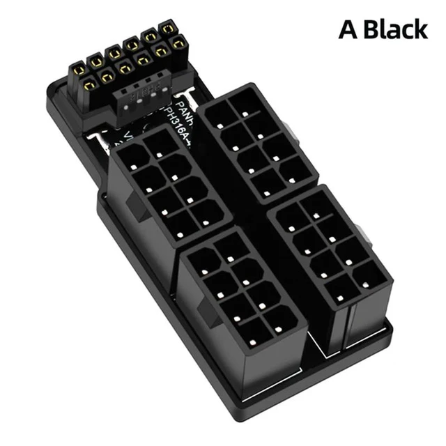 Alt view image 8 of 14 - ATX3.0 Power Adapter Connector 4X 8Pin Female to Male 12VHPWR 12+4P 600W 180° Angled for RTX4090/RTX4080 16GB/12GB Graphics Card(A Black)