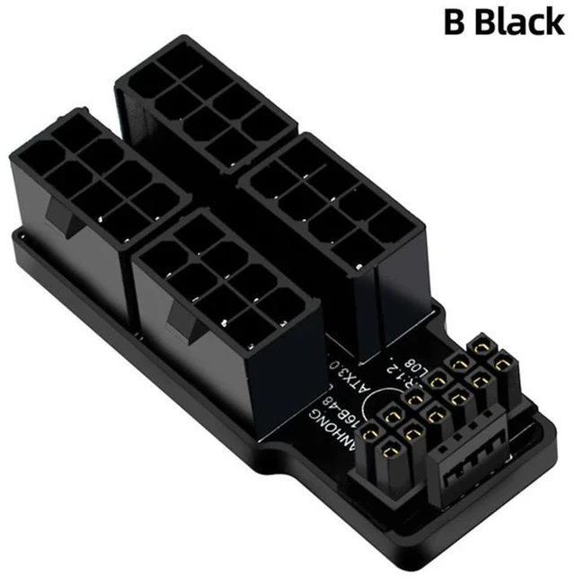 Alt view image 8 of 14 - ATX3.0 Power Adapter Connector 4X 8Pin Female to Male 12VHPWR 12+4P 600W 180° Angled for RTX4090/RTX4080 16GB/12GB Graphics Card(B Black)
