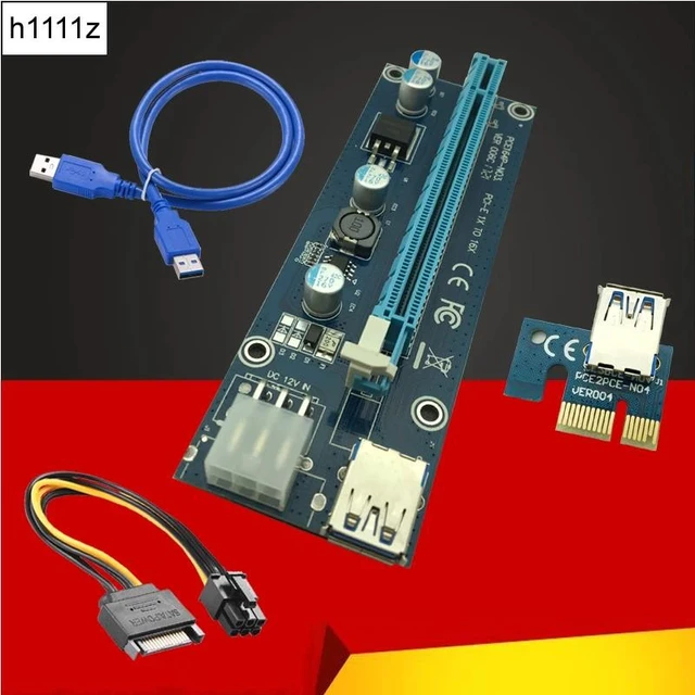Alt view image 7 of 12 - 006C PC PCIe PCI-E PCI Express Riser Card 1x to 16x USB 3.0 Data Cable SATA to 6Pin IDE Molex Power Supply for BTC Miner Machine