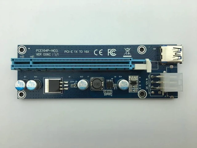 Alt view image 10 of 12 - 006C PC PCIe PCI-E PCI Express Riser Card 1x to 16x USB 3.0 Data Cable SATA to 6Pin IDE Molex Power Supply for BTC Miner Machine