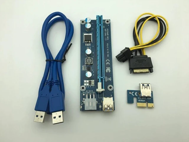 Alt view image 12 of 12 - 006C PC PCIe PCI-E PCI Express Riser Card 1x to 16x USB 3.0 Data Cable SATA to 6Pin IDE Molex Power Supply for BTC Miner Machine