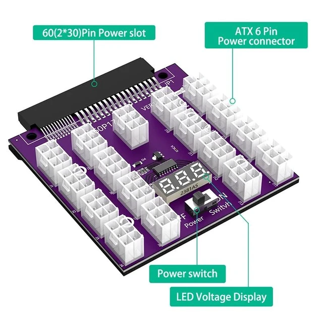 Alt view image 9 of 12 - ATX 17x 6Pin Power Supply Breakout Board Adapter Converter 17 x PCIe Port 6Pin Power Connector 12V for Ethereum BTC Miner Mining