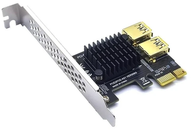 Alt view image 8 of 12 - Gold PCI Express Multiplier PCIE PCI-E Riser Card 1 to 2 USB 3.0 Hub X16 PCI Express 1X 16X Adapter For BTC Bitcoin Mining Miner